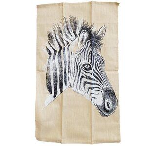 Zebra Safari Sketched Animal Linen Cotton Beige Kitchen Towel